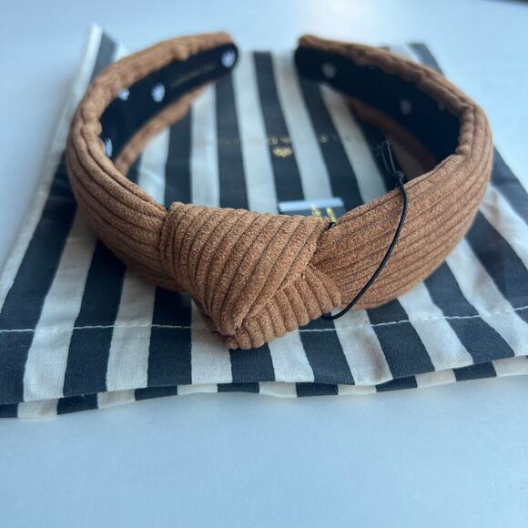 RARE Lele Sadoughi Timeless Camel Corduroy Knotted Everyday Headband Gold Logo - Picture 6 of 10
